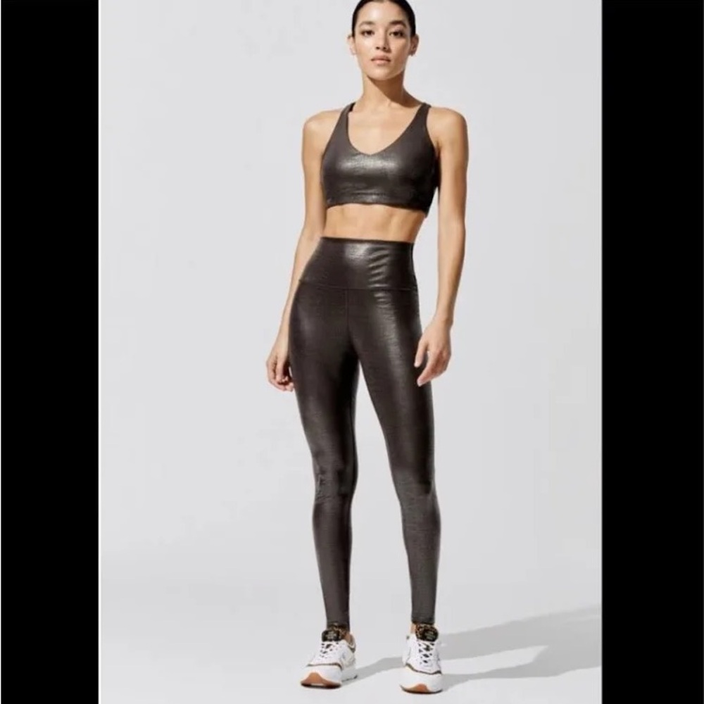 Carbon38 reptile shine legging, and sport bra set